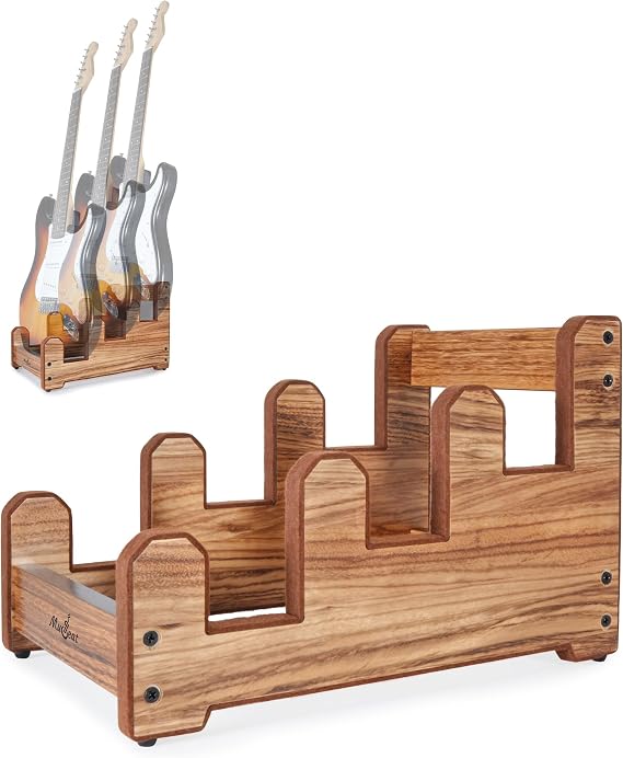 Multi Guitar Stand, 3-Tier Zebra Wood Multiple Guitar Rack for Electric or Bass, Electric Instrument Stand for Men, Wooden Floor Rack for Home Decor and Studio Display, Instrument Accessory